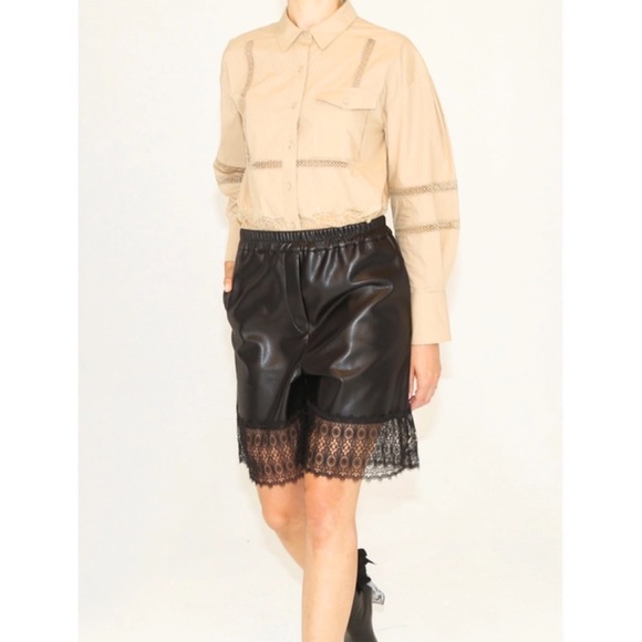 self-portrait Bermuda Faux Leather Lace Trim Shorts - Picture 6 of 10